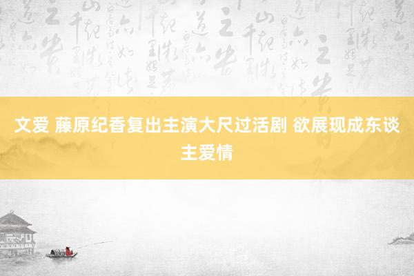 文爱 藤原纪香复出主演大尺过活剧 欲展现成东谈主爱情